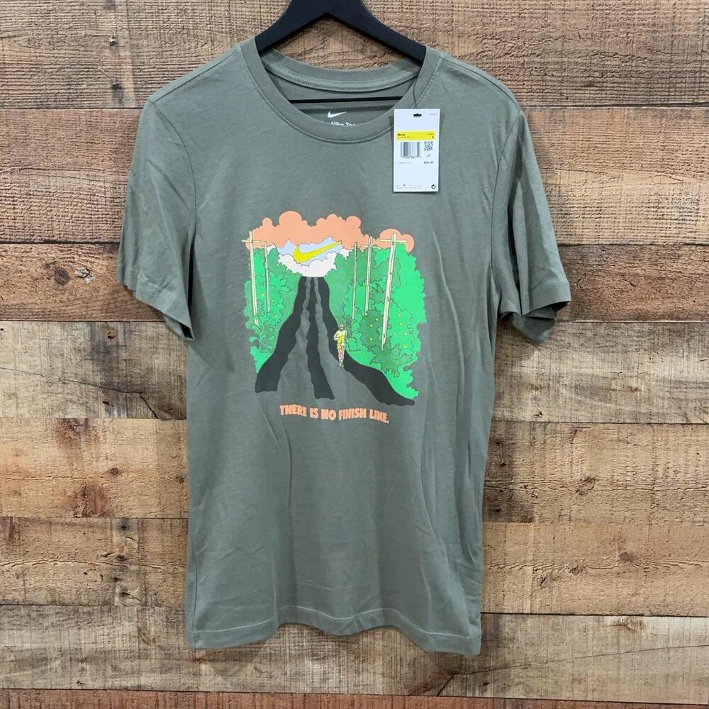 Nike T-Shirt Mens Size S Green There Is No Finish Line Running Tee HJ3678-320